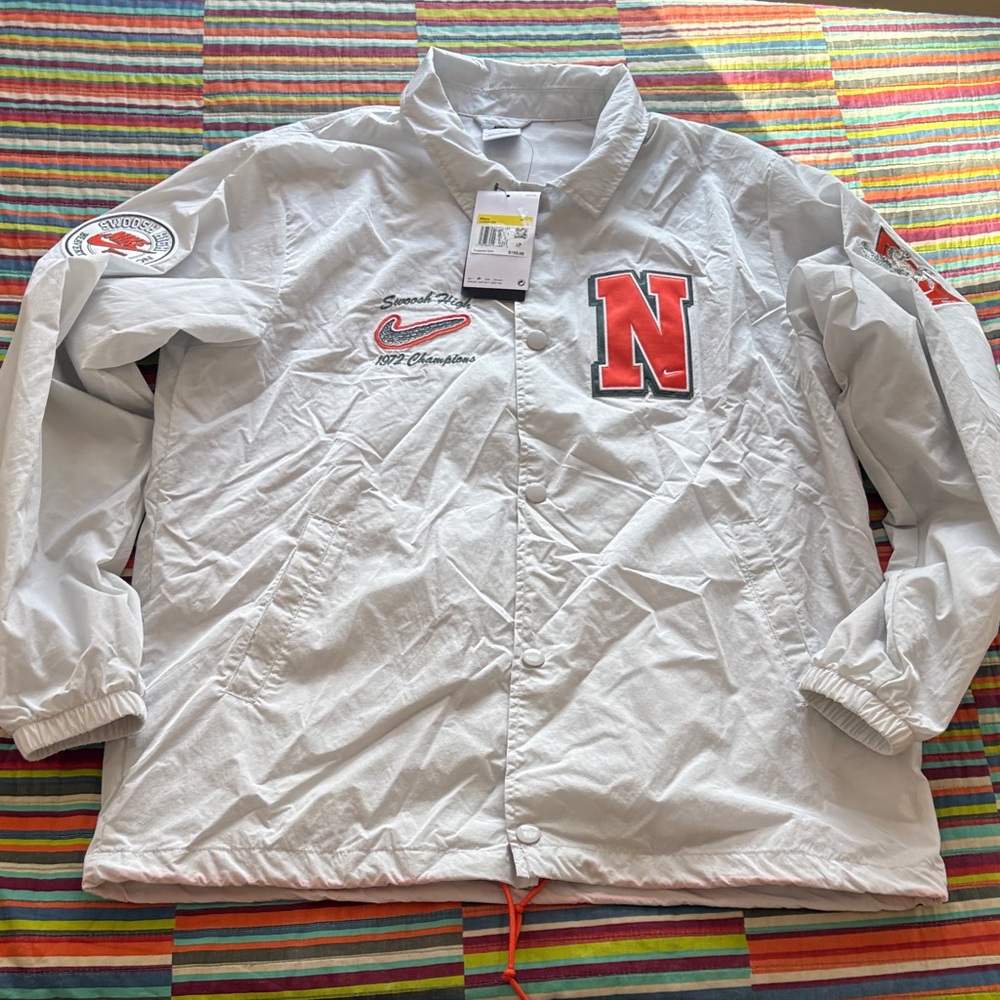 Today only $40 Nike Swoosh patch logo Gray  jacket size small oversized nwt